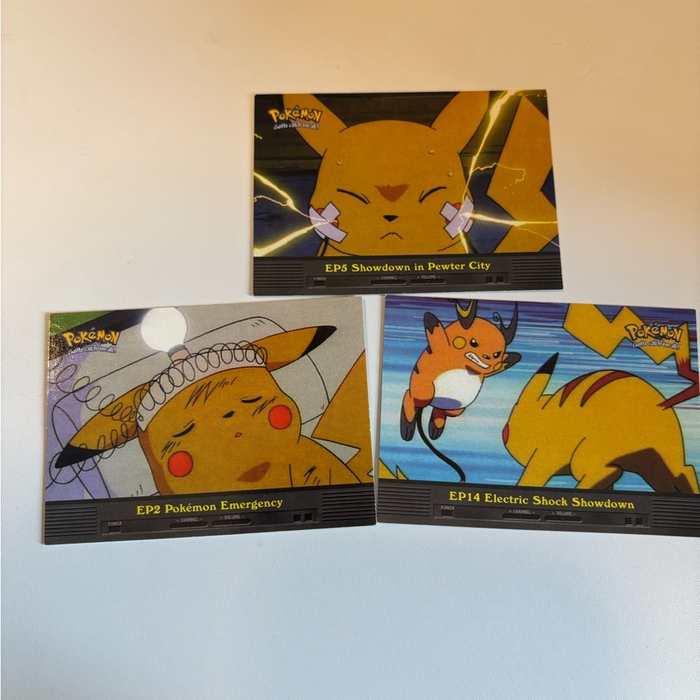 Vintage Pokémon Pikachu Episode Cards - Yellow Pikachu Scenes (Set of 3)